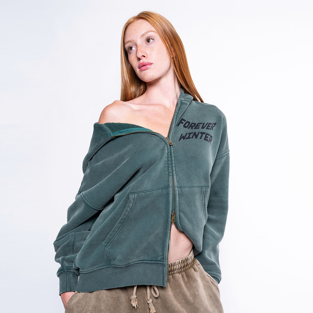 FW Heavy Full Zip Hoodie Forest Green